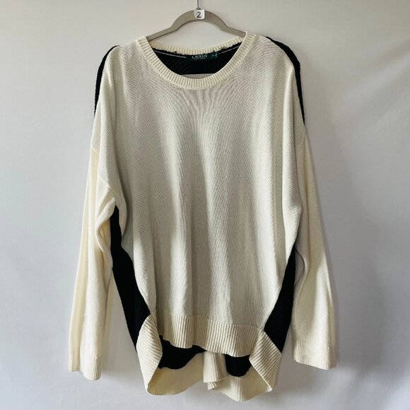 Lauren Ralph Lauren Womens Black & Ivory Elliptical Textured Sweater Size XL - Picture 1 of 7
